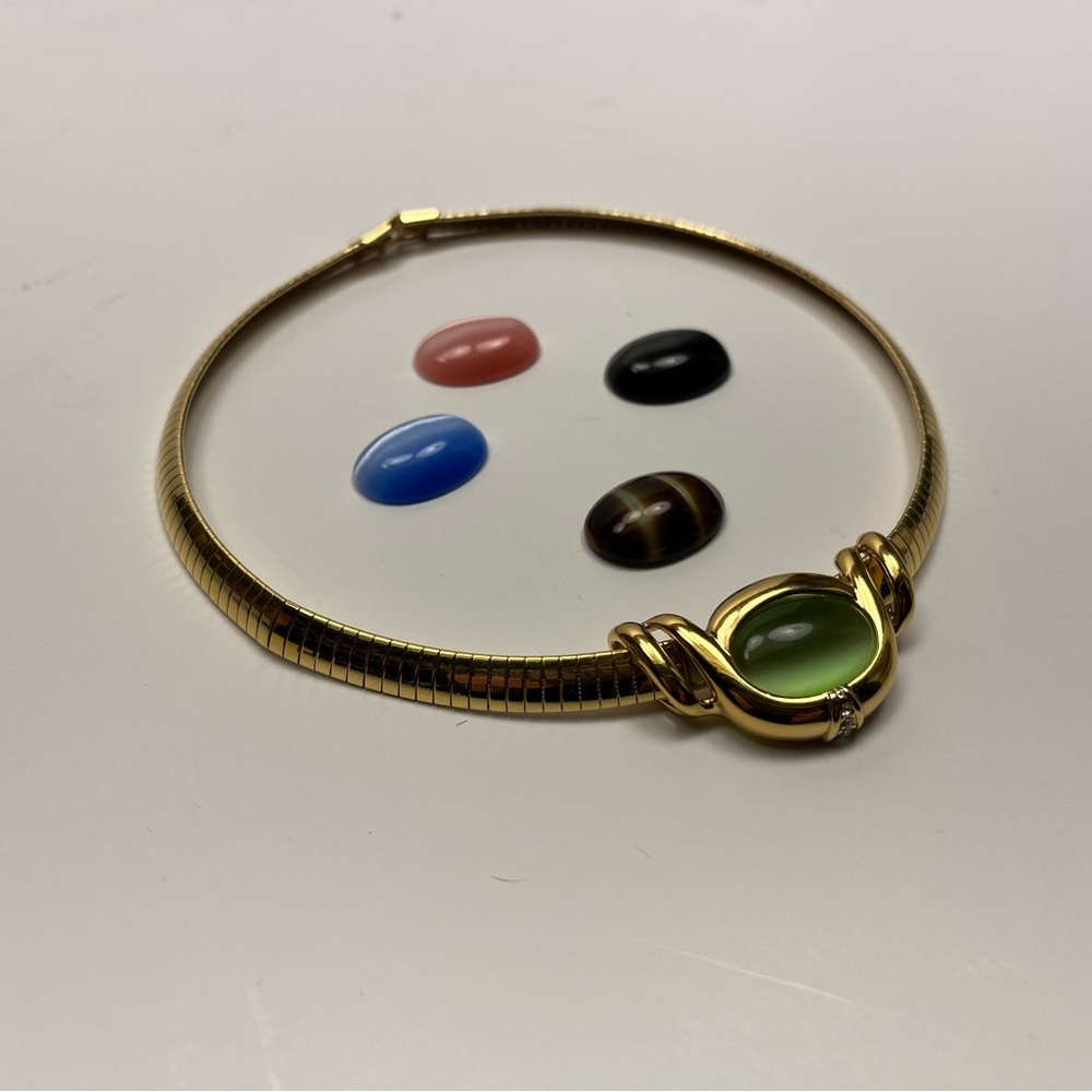 Vintage Premier Design Cabochon Multicolored 5 Stone Gold Tone Necklace